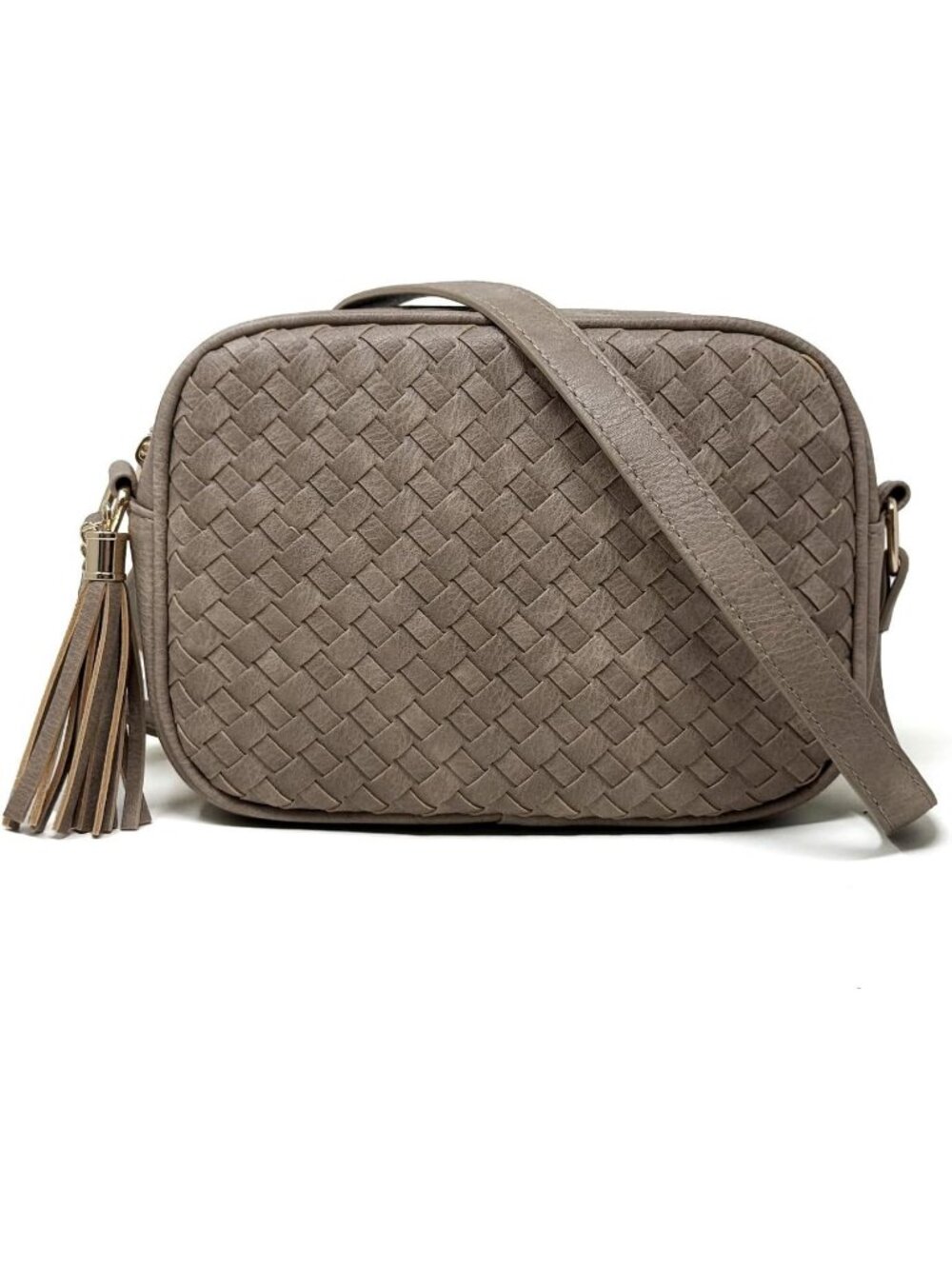 Women's Taupe Vegan Leather Woven Small Boho Purse with Large Capacity Bag